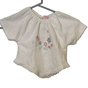 Little by Little Girls White Textured Appliqué Peasant Blouse Size 3T